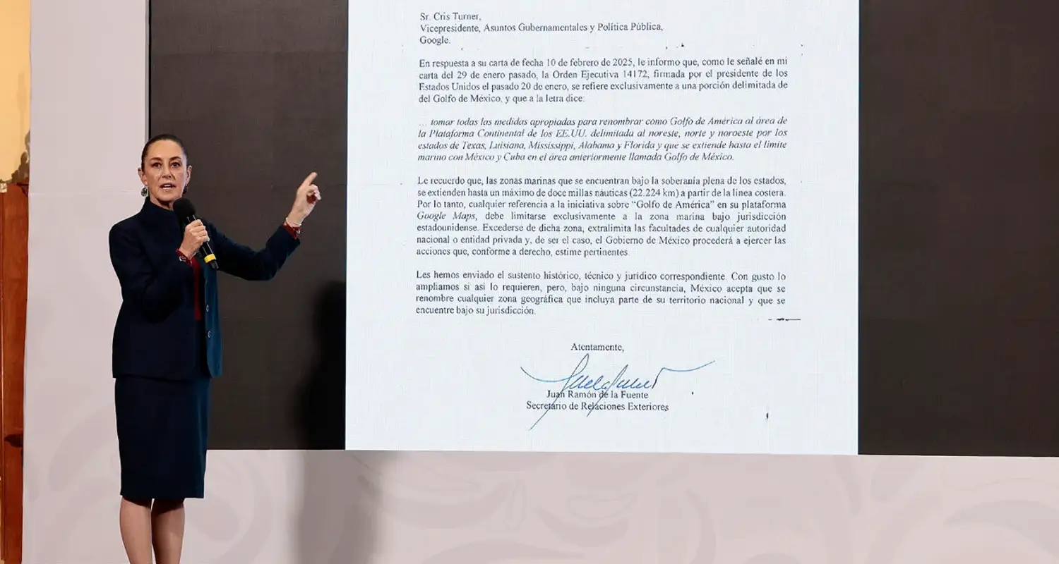 Sheinbaum reta a Google: 'Golfo de México no se renombra'